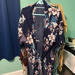 Navy Floral boho summer swim Coverup one size fits size S-2X